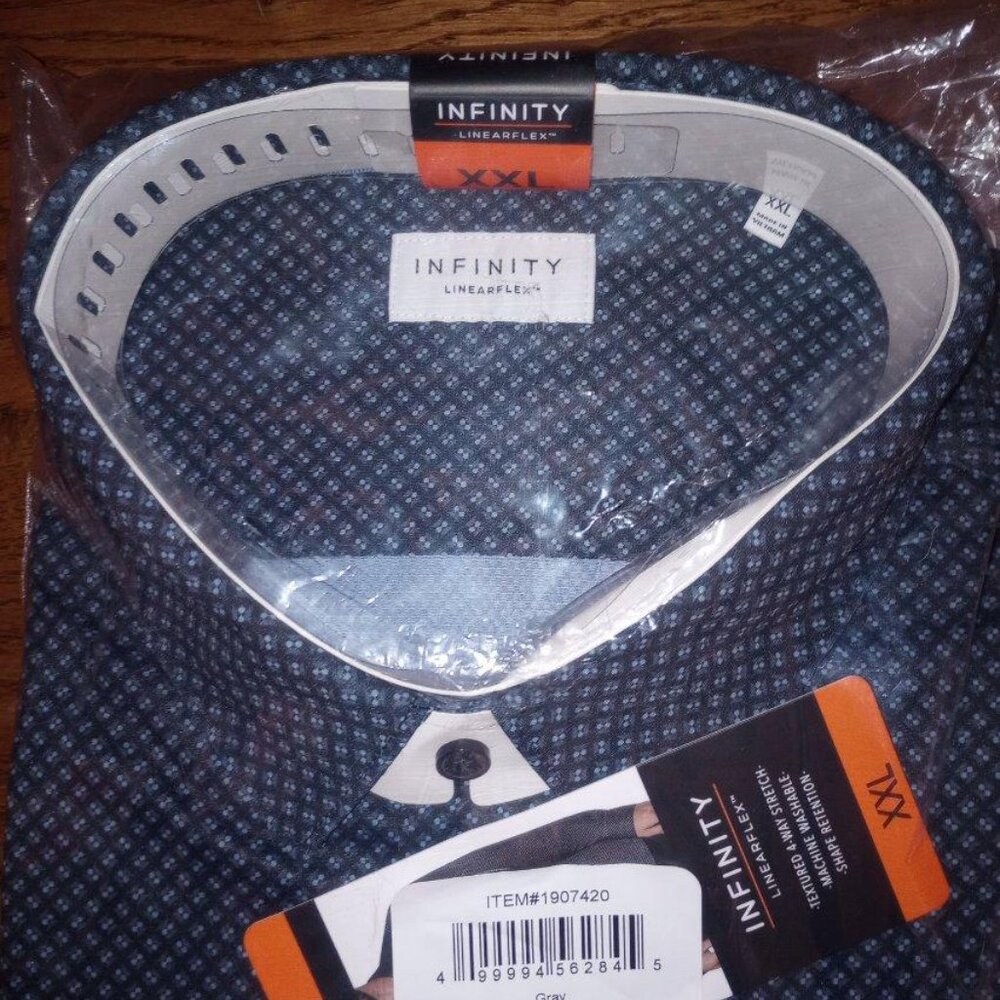Infinity Mens SIze XXL Blue (Gray) Button-Up Stretch Point Collar Textured Shirt - Picture 3 of 5
